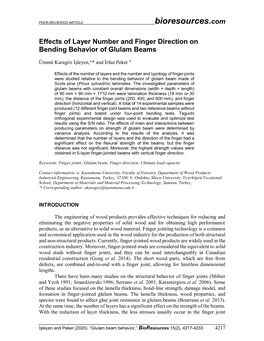 Effects of Layer Number and Finger Direction on Bending Behavior of Glulam Beams