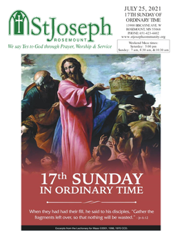 July 25, 2021 17Th Sunday of Ordinary Time 13900 Biscayne Ave