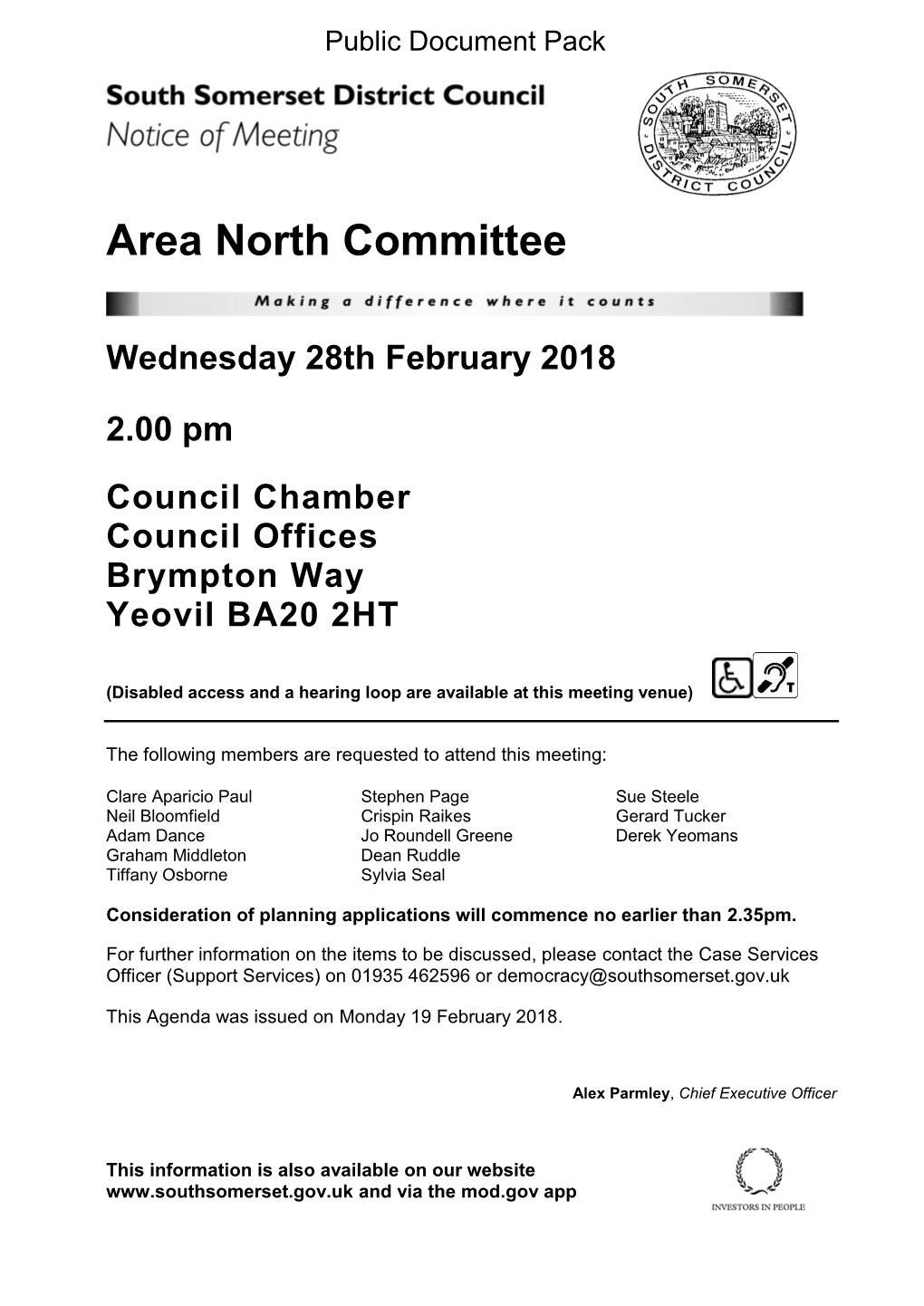 (Public Pack)Agenda Document for Area North Committee, 28/02/2018