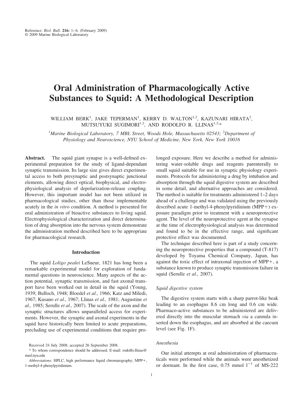 Oral Administration of Pharmacologically Active Substances to Squid: a Methodological Description