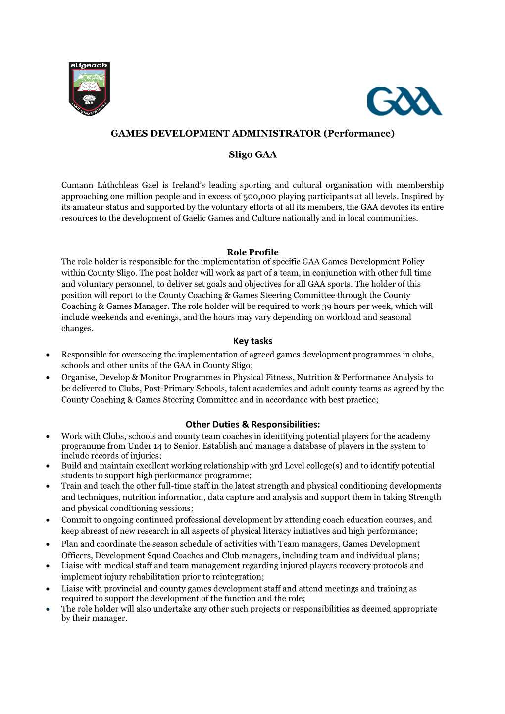 Final Job Advert Performance GDA Sligo GAA.Pdf