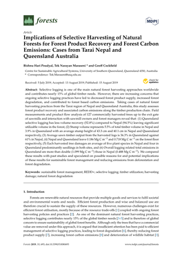 Implications of Selective Harvesting of Natural Forests for Forest Product Recovery and Forest Carbon Emissions: Cases from Tarai Nepal and Queensland Australia