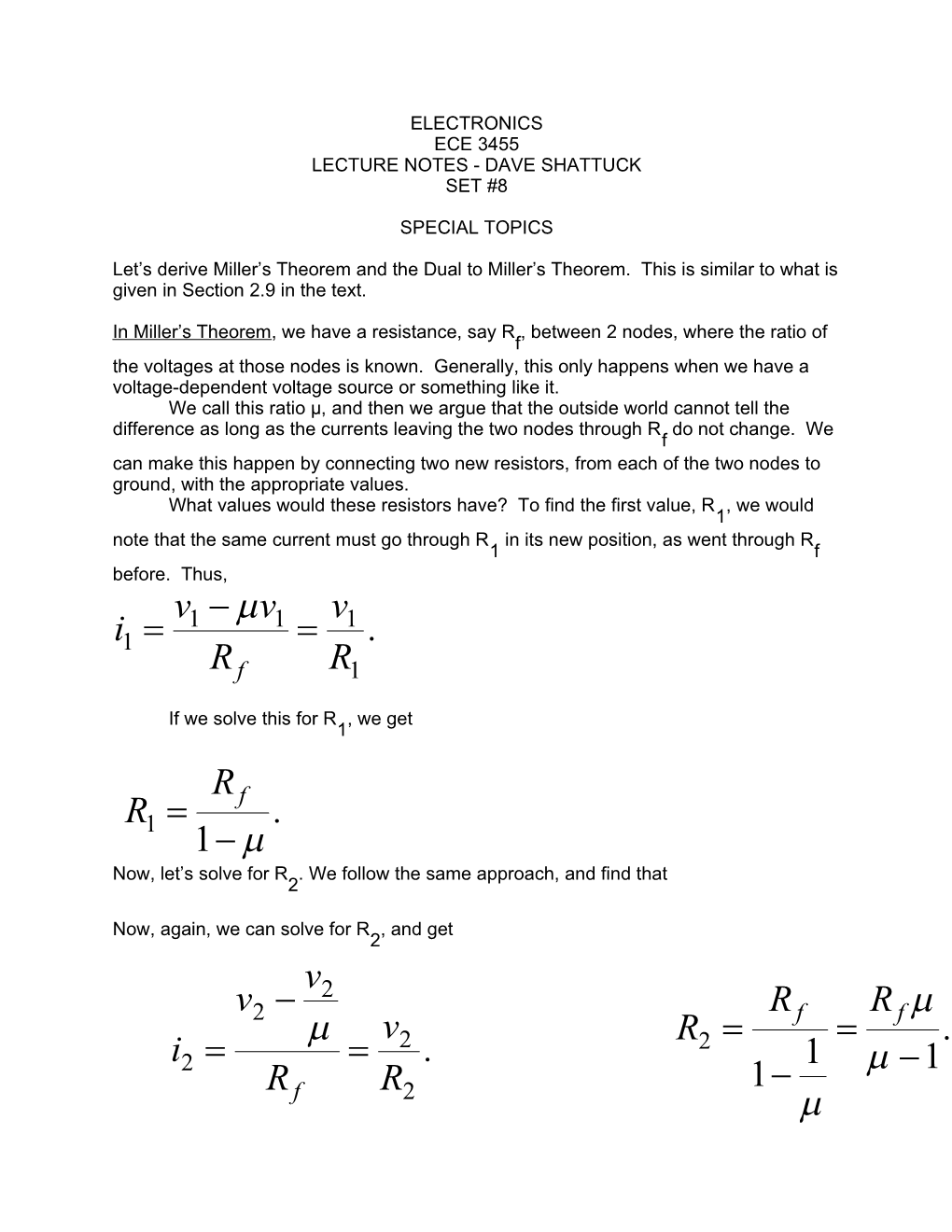 Lecture Notes - Dave Shattuck