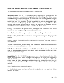 Great Lakes Shoreline Classification Descriptions