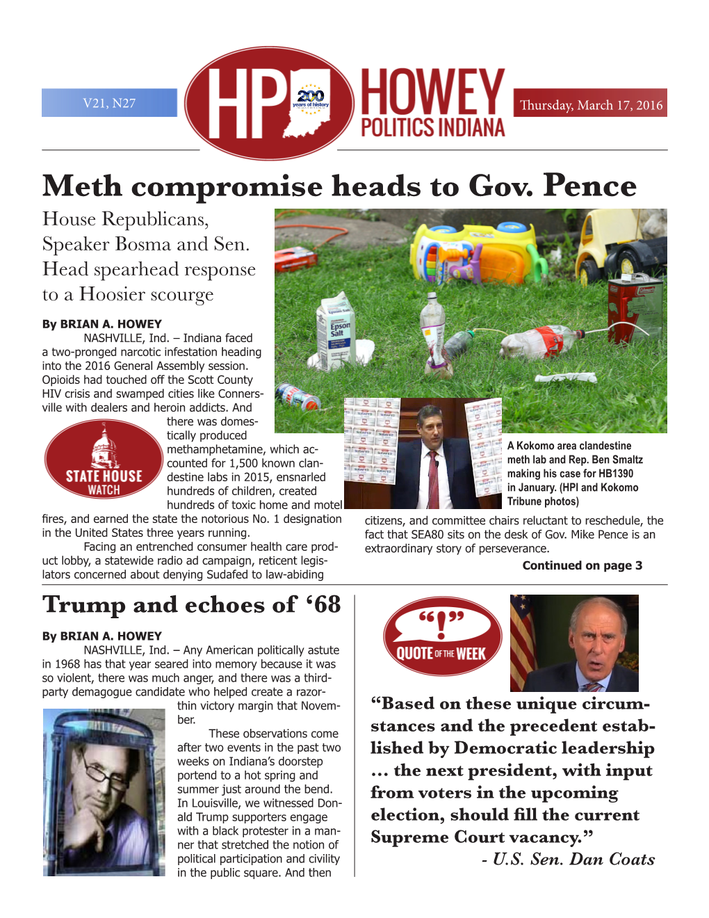 Meth Compromise Heads to Gov. Pence House Republicans, Speaker Bosma and Sen