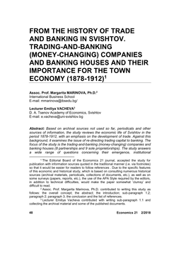 From the History of Trade and Banking in Svishtov