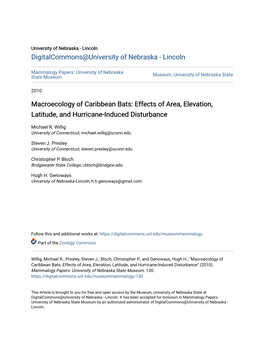 Macroecology of Caribbean Bats: Effects of Area, Elevation, Latitude, and Hurricane-Induced Disturbance