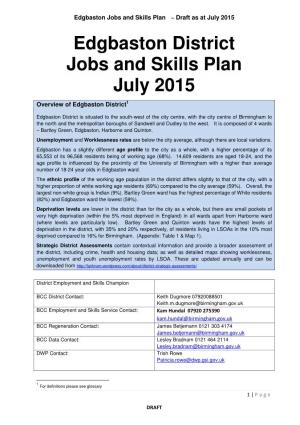 Edgbaston District Jobs and Skills Plan July 2015