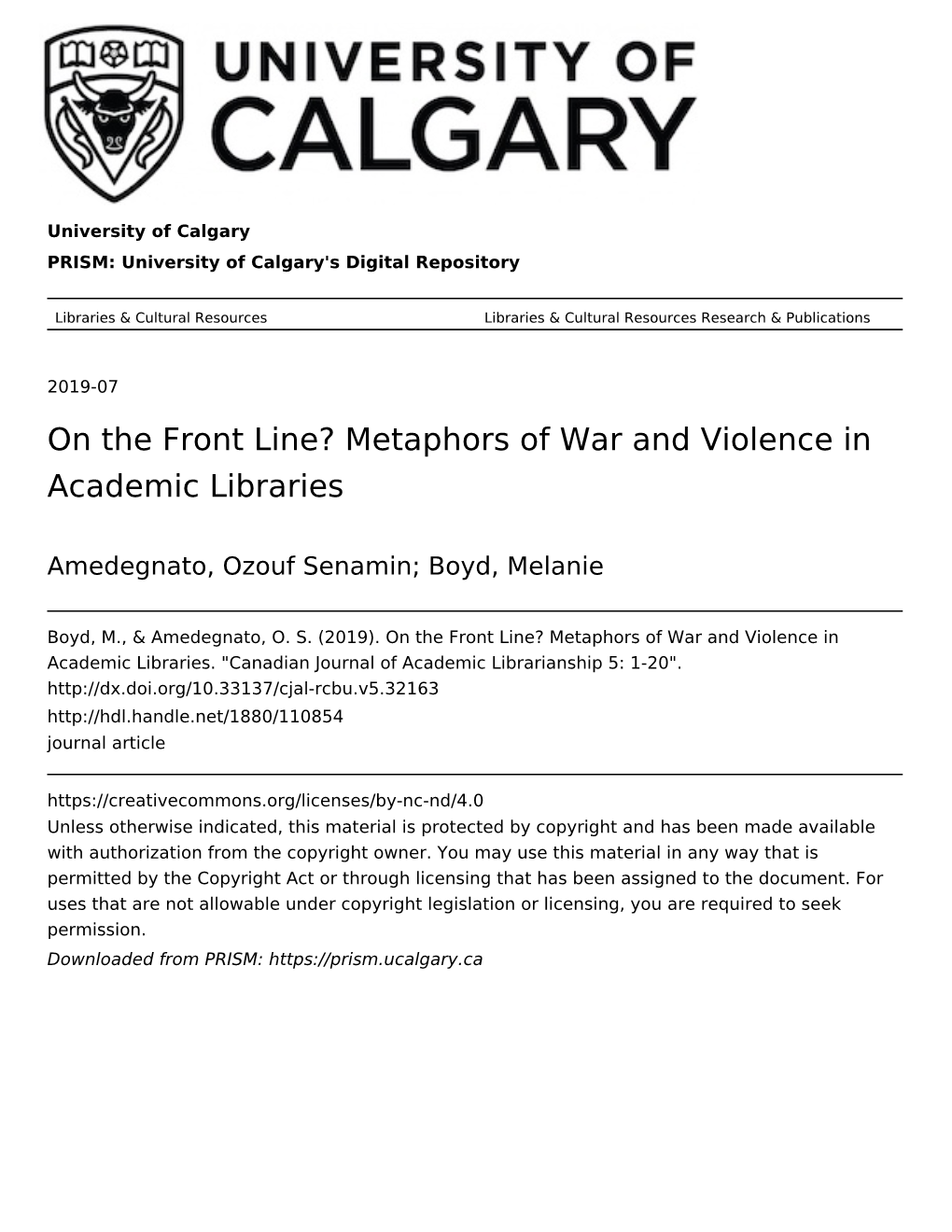 On the Front Line? Metaphors of War and Violence in Academic Libraries