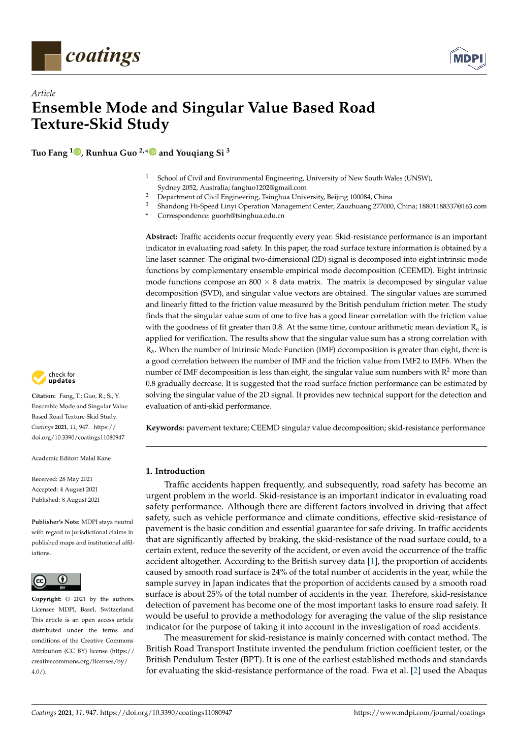 Ensemble Mode and Singular Value Based Road Texture-Skid Study