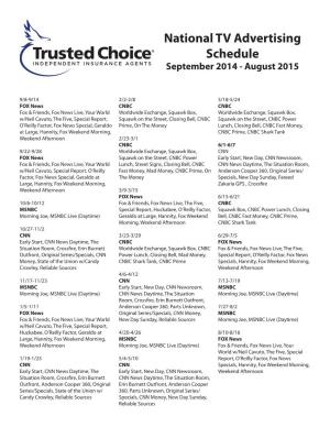 National TV Advertising Schedule September 2014 - August 2015