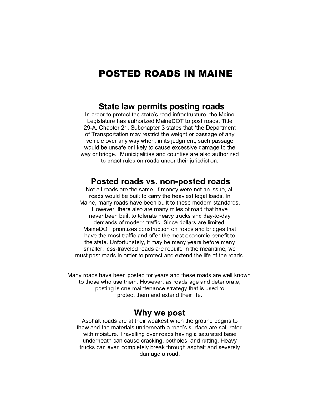 Posted Roads in Maine