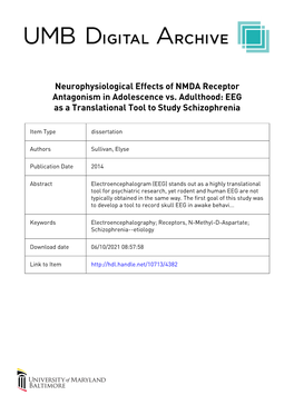 Neurophysiological Effects of NMDA Receptor Antagonism in Adolescence Vs