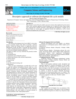 Descriptive Approach to Software Development Life Cycle Models