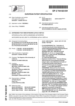 Antibodies That Bind Integrin Alpha-V Beta-8 Integrin-Alpha-V Beta-8 Bindende Antikörper Anticorps Qui Se Lient À L’Intégrine Alpha-V Bêta-8