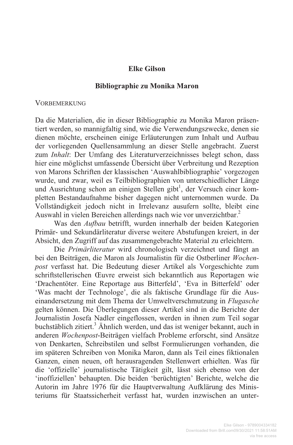 Elke Gilson Bibliographie Zu Monika Maron Da Die Materialien, Die