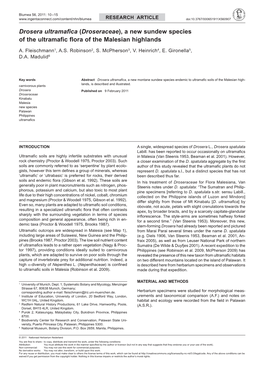 Drosera Ultramafica (Droseraceae), a New Sundew Species of the Ultramafic Flora of the Malesian Highlands