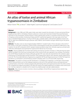 An Atlas of Tsetse and Animal African Trypanosomiasis in Zimbabwe William Shereni1* , Luis Neves2,3, Rafael Argilés4, Learnmore Nyakupinda1 and Giuliano Cecchi5