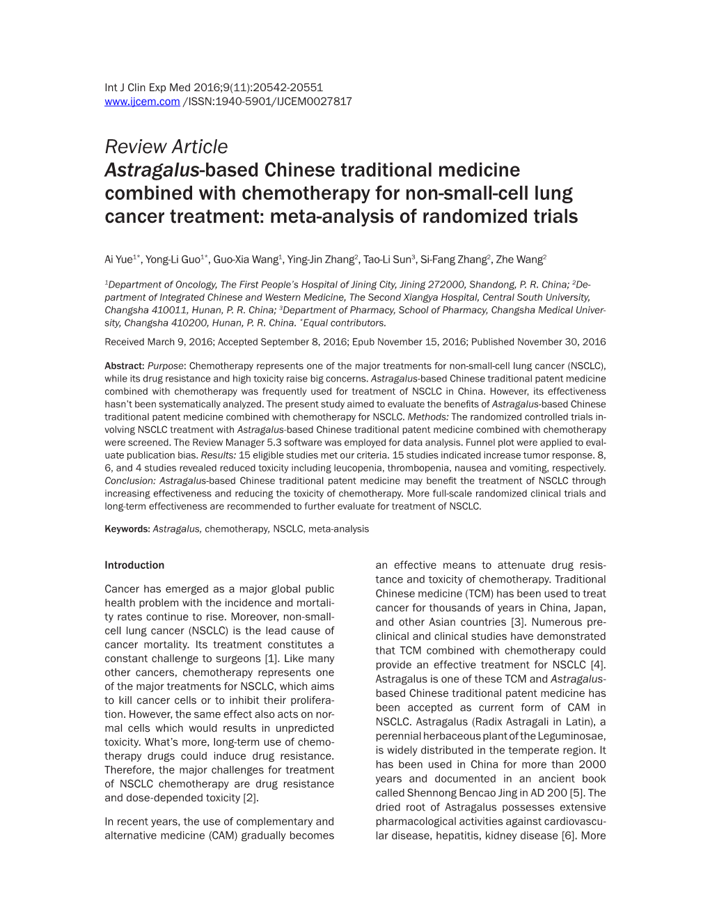 Review Article Astragalus-Based Chinese Traditional Medicine Combined with Chemotherapy for Non-Small-Cell Lung Cancer Treatment: Meta-Analysis of Randomized Trials