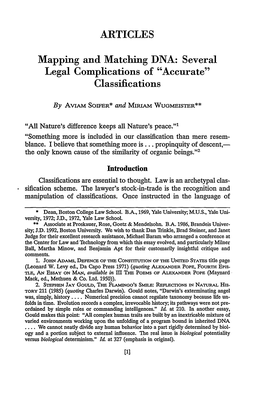 ARTICLES Mapping and Matching DNA: Several Legal Complications Of