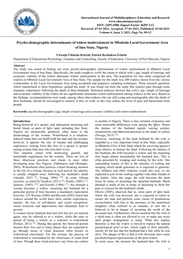 Psycho-Demographic Determinants of Widow-Maltreatment in Mbaitolu Local Government Area of Imo State, Nigeria