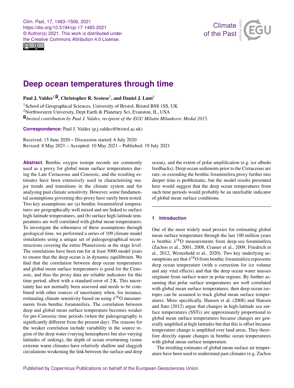 Deep Ocean Temperatures Through Time