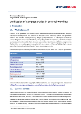 Verification of Compact Articles in External Workflow 1