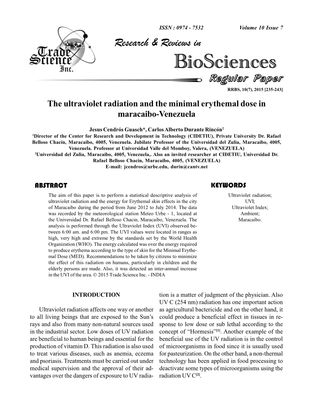 The Ultraviolet Radiation and the Minimal Erythemal Dose In