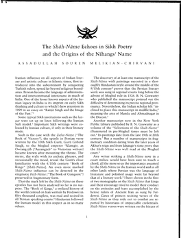 The Shah-Name Echoes in Sikh Poetry and the Origins of the Nihangs' Name