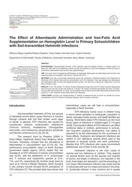 The Effect of Albendazole Administration and Iron-Folic Acid Supplementation on Hemoglobin Level in Primary Schoolchildren with Soil-Transmitted Helminth Infections