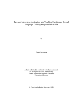 Towards Integrating Antiracism Into Teaching English As a Second Language Training Programs in Ontario