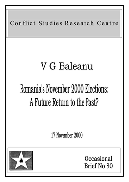 Romania's November 2000 Elections: a Future Return to the Past?