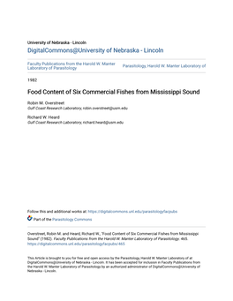 Food Content of Six Commercial Fishes from Mississippi Sound