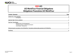 2020 UCI UCI Worldtour Financial Obligations Obligations Financières UCI Worldtour