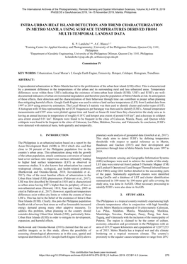 Intra-Urban Heat Island Detection and Trend Characterization in Metro Manila Using Surface Temperatures Derived from Multi-Temporal Landsat Data