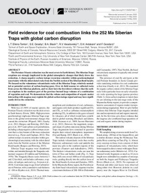 Field Evidence for Coal Combustion Links the 252 Ma Siberian Traps with Global Carbon Disruption L.T