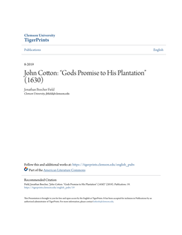 John Cotton: Â•Œgods Promise to His Plantationâ•Š (1630)