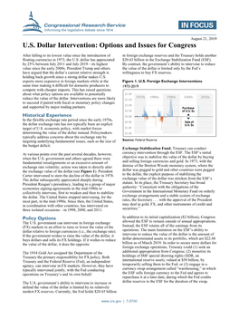 U.S. Dollar Intervention: Options and Issues for Congress