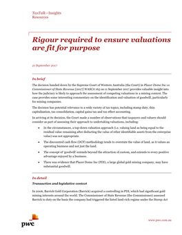 Rigour Required to Ensure Valuations Are Fit for Purpose