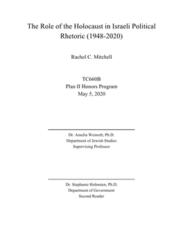 The Role of the Holocaust in Israeli Political Rhetoric (1948-2020)
