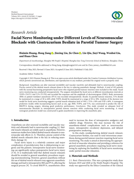 Research Article Facial Nerve Monitoring Under Different Levels of Neuromuscular Blockade with Cisatracurium Besilate in Parotid Tumour Surgery