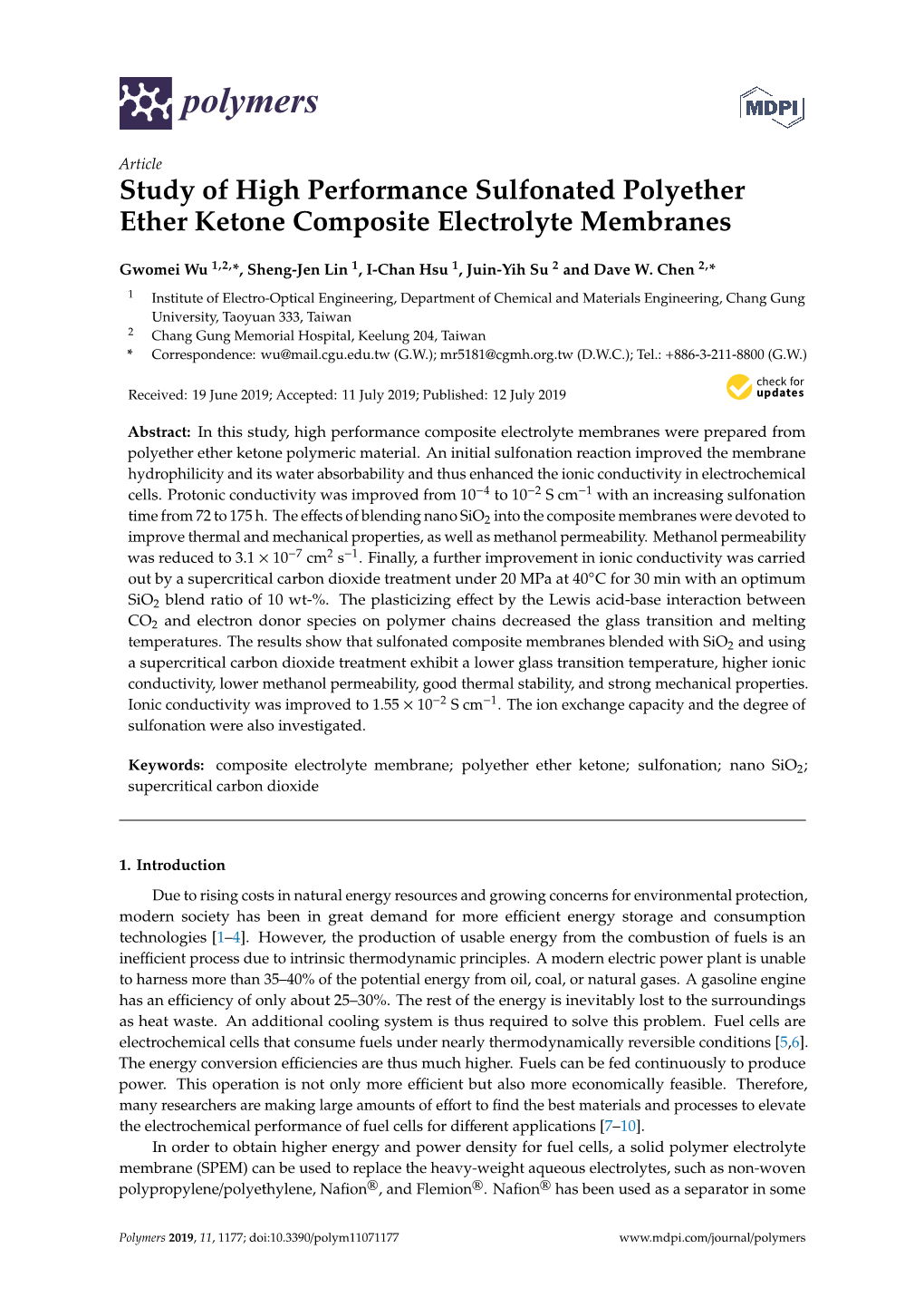 Study of High Performance Sulfonated Polyether Ether Ketone Composite Electrolyte Membranes