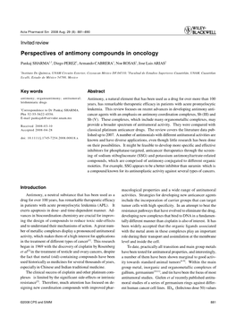 Perspectives of Antimony Compounds in Oncology