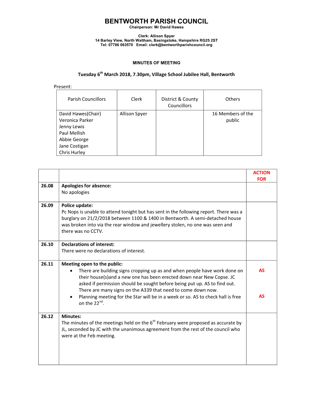 Pdf Bentworth Parish Council Meeting Minutes 6Th March 2018