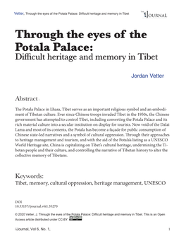 Through the Eyes of the Potala Palace: Difficult Heritage and Memory Intibet