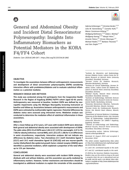 General and Abdominal Obesity and Incident Distal Sensorimotor