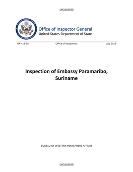 Inspection of Embassy Paramaribo, Suriname