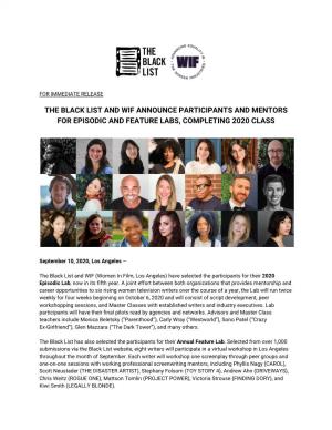 The Black List and Wif Announce Participants and Mentors for Episodic and Feature Labs, Completing 2020 Class