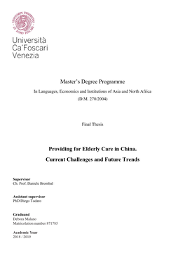 Master's Degree Programme Providing for Elderly Care in China