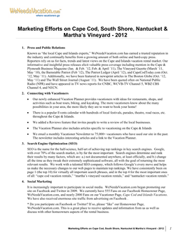 Marketing Efforts on Cape Cod, South Shore, Nantucket & Martha's